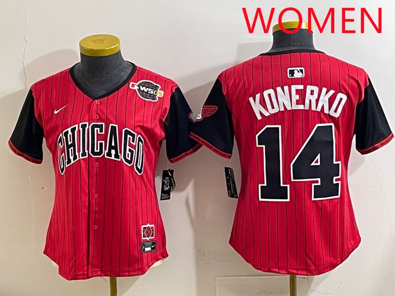 Women 2025 Chicago White Sox #14 Konerko Red Stripe Joint Name Nike MLB Jersey style 9->women mlb jersey->Women Jersey